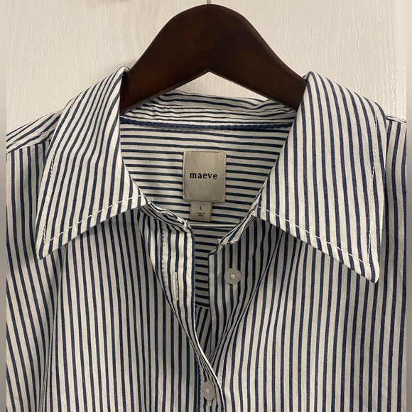 Anthropologie Maeve Buttondown Long Sleeve Classic Shirt Striped High Low Size L - Picture 5 of 10